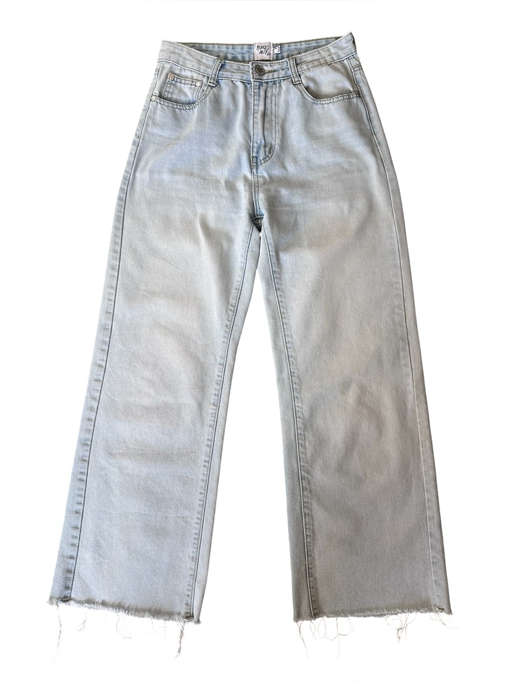Princess Polly Size 2 Light Wash Wide Leg Raw Hem Jeans 100% Cotton